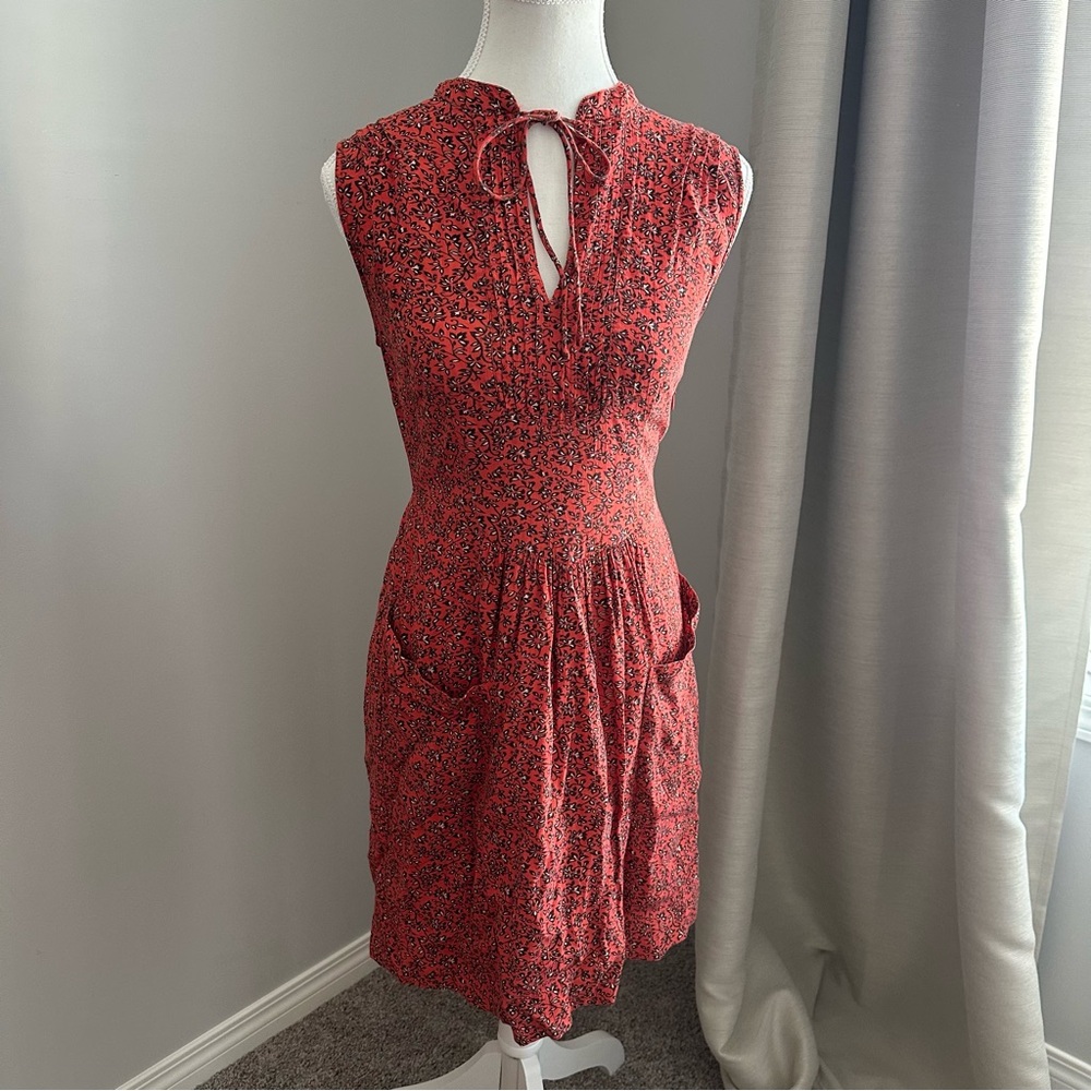 Anthropologie Orange Floral Sleeveless Women's Dress